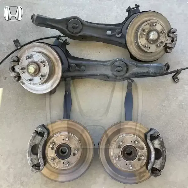 JDM Ek9 Civic Type R 5 Lug Conversion 5x114. This conversion uses the 32mm axles.  Conversion Includes- Front & Rear Knuckles Front Upper Control Arms Stock OEM Rear Camber Arms Trailing arms Brake calipers Rotors E-Brake Cables  Will Fit: Eg Ek Ef 